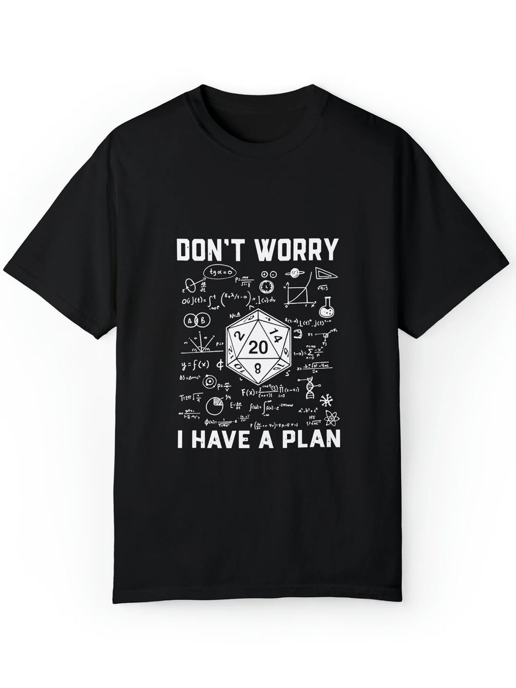 Men's Casual Cotton T-Shirt with Geometric Print - "Don't Worry, I Have a Plan" Design, Round Neck