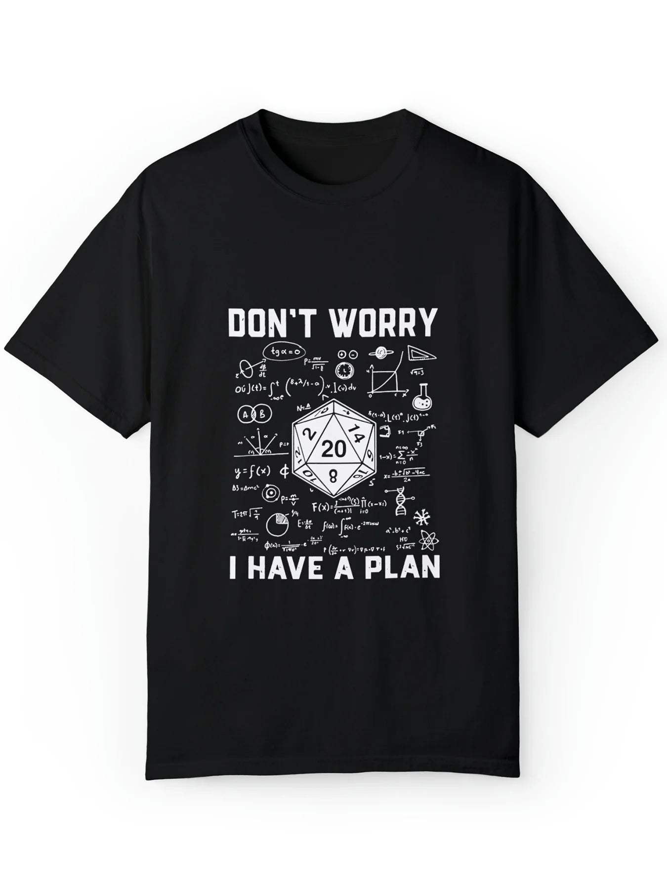 Men's Casual Cotton T-Shirt with Geometric Print - "Don't Worry, I Have a Plan" Design, Round Neck