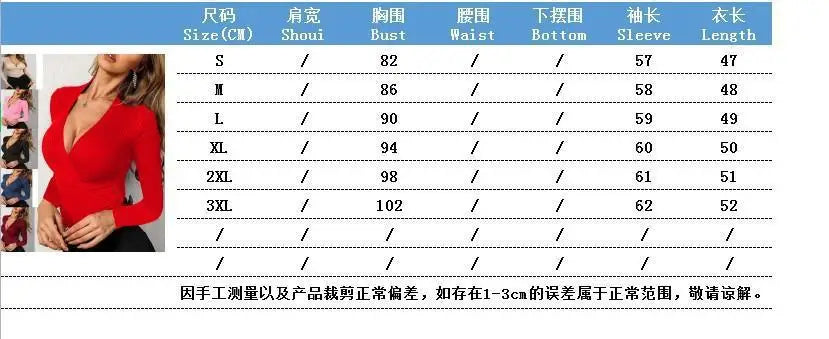 Fashion Woman Clothing Deep V Neck Long Sleeve Knitted High Strecth Ribbed Wrap Slim Fit Solid Sexy Female Top T-Shirt