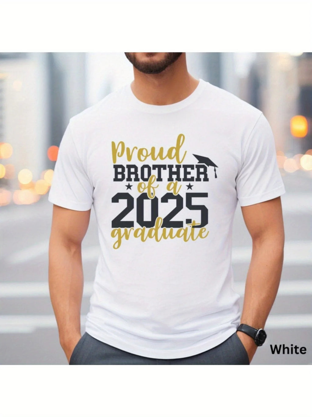 Proud Brother of A 2025 Graduate Shirt - Unisex Cotton Casual Tee with Glittery Golden & Black Design