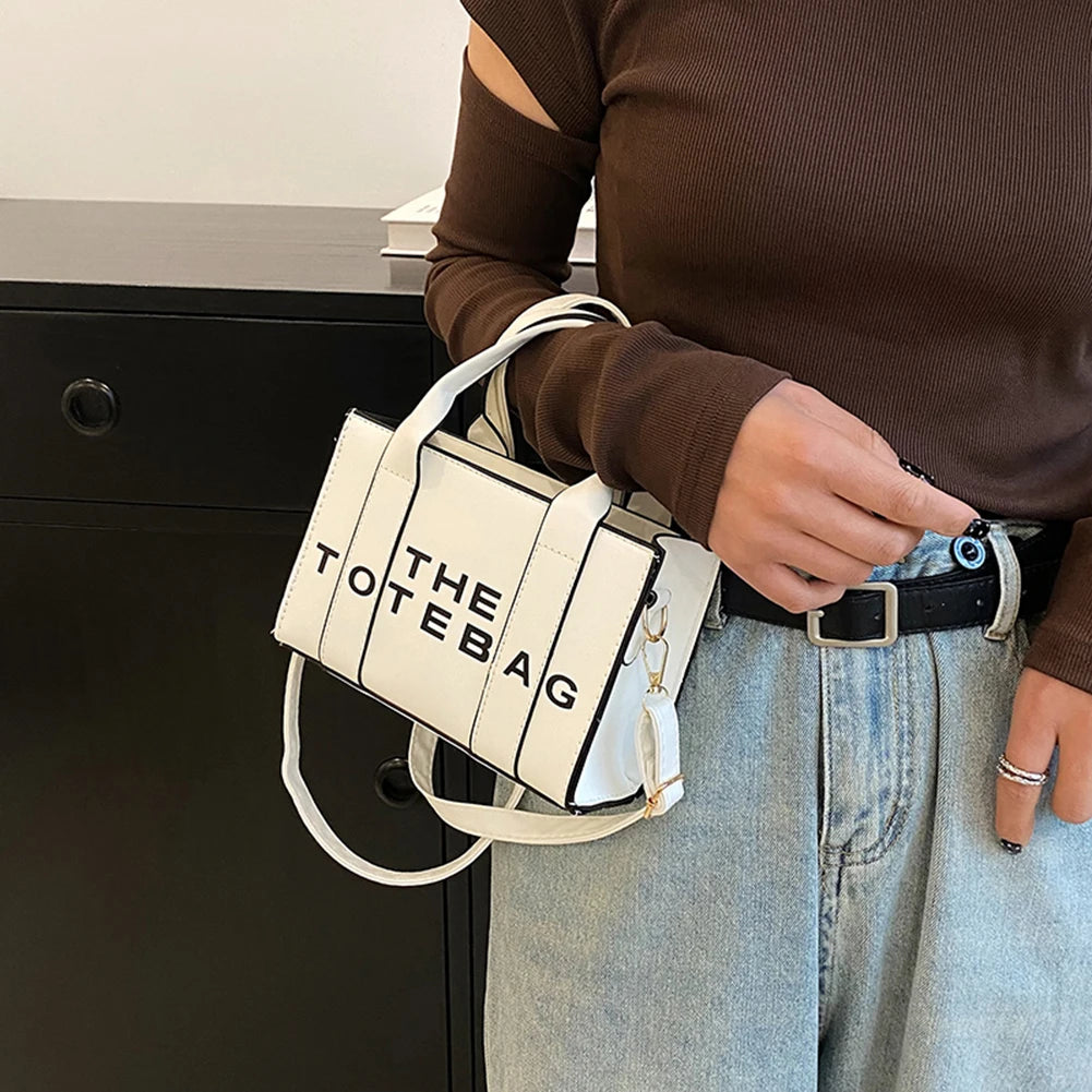 The Small Leather Tote Bag For Women Trendy PU Leather Handbag Casual Simple Adjustable Straps Female Satchel For Work Travel