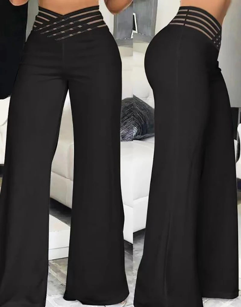 Women Flared Pants Elegant Office Lady Casual Blended Material