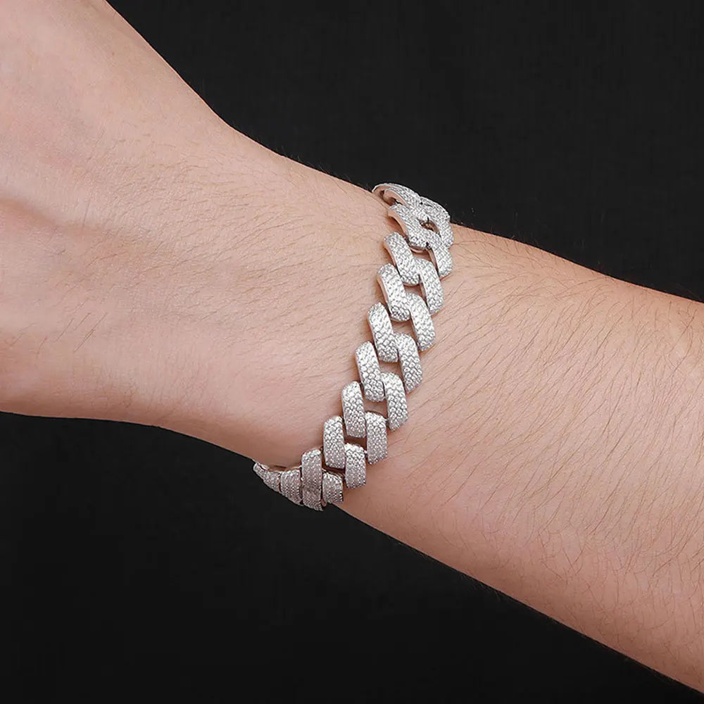KNOBSPIN D VVS1 All Moissanite Cuban Bracelets for Women Man Hip Hop Party Fine Jewelry with GRA s925 Sterling Sliver Bracelet