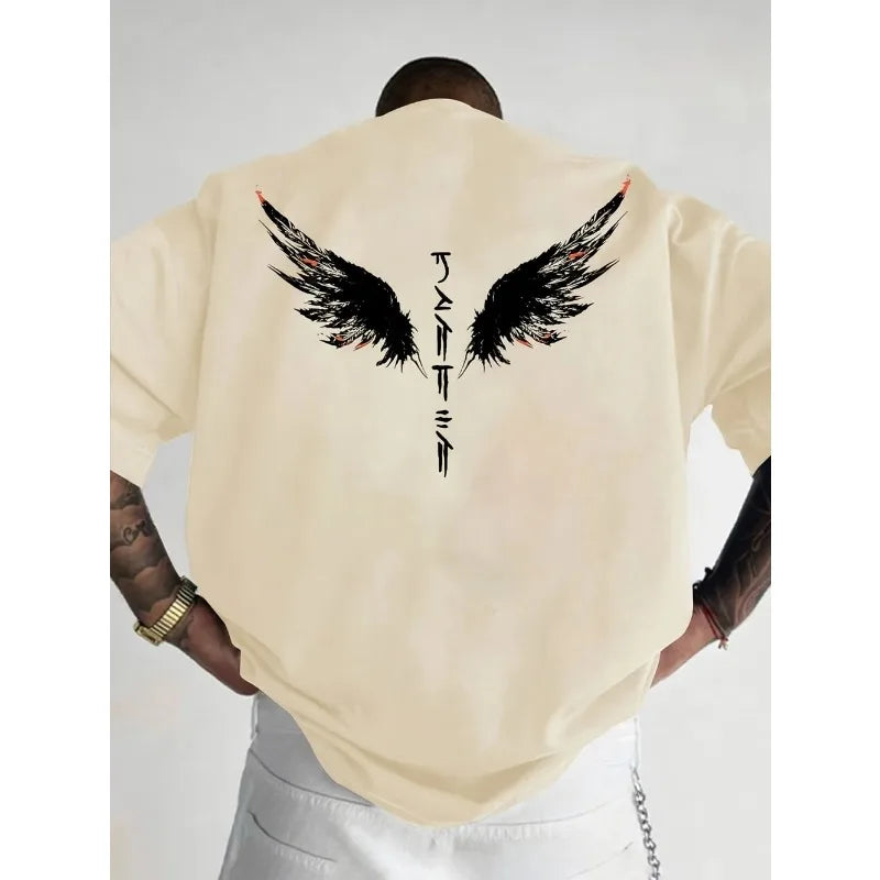 T-shirt Outdoor Street Fashion Top Minimalist Men's Summer New Wing Letter Print Soft and Breathable Round Neck