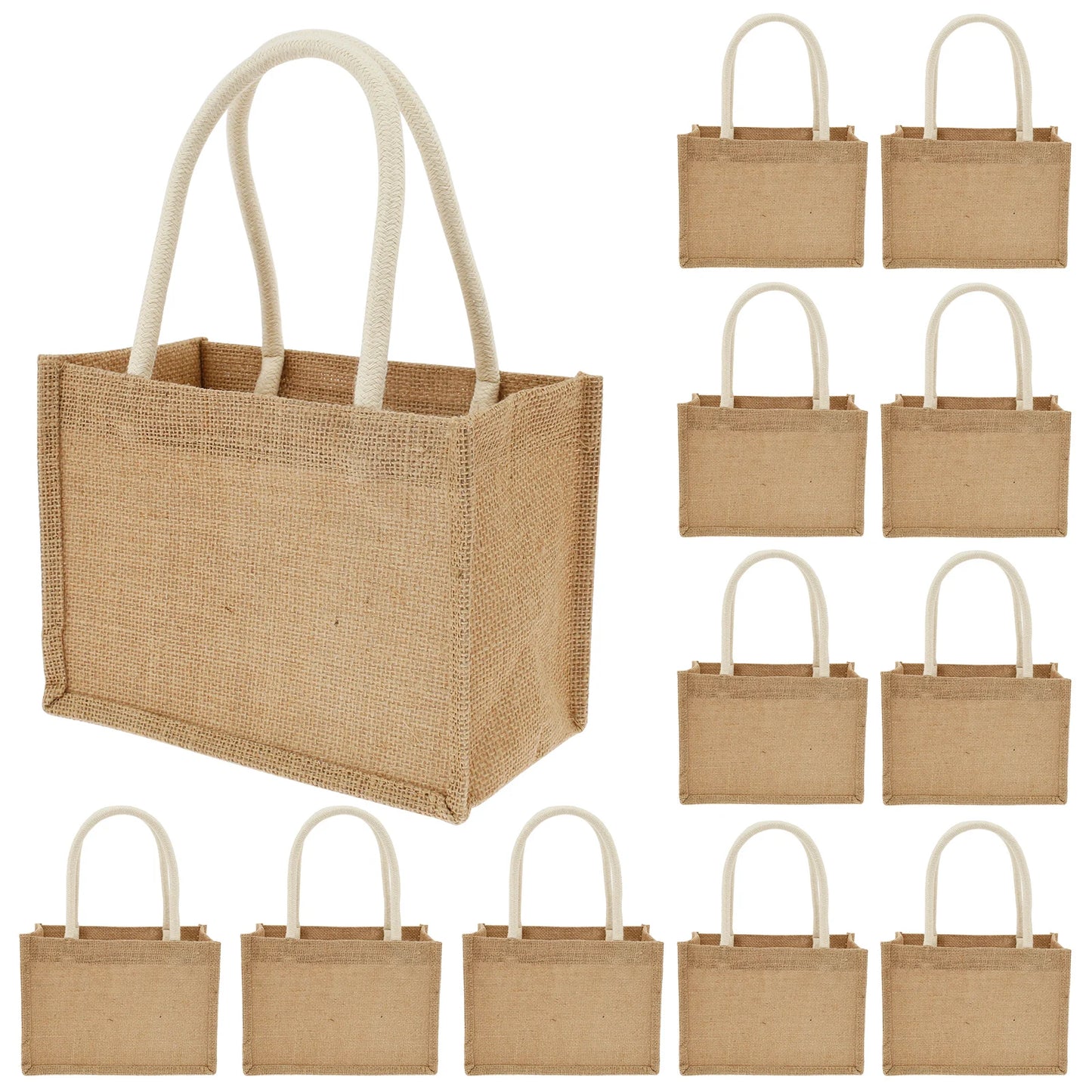 12/4PCS Burlap Tote Bags Mini Burlap Beach Bags with Handles Portable Jute Tote Bag Reusable Burlap Gift Bag Multipurpose Burlap