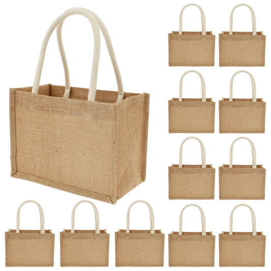 12/4PCS Burlap Tote Bags Mini Burlap Beach Bags with Handles Portable Jute Tote Bag Reusable Burlap Gift Bag Multipurpose Burlap