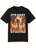Men'S Skull In Fire Pattern Print Crew Neck Short Sleeve, Casual Daily Pure Cotton T-shirt