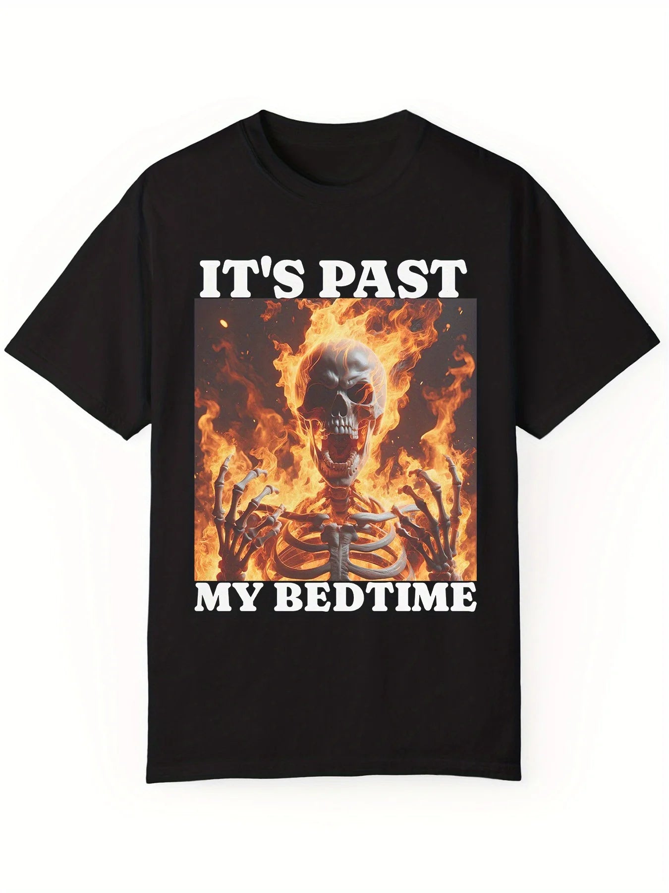 Men'S Skull In Fire Pattern Print Crew Neck Short Sleeve, Casual Daily Pure Cotton T-shirt