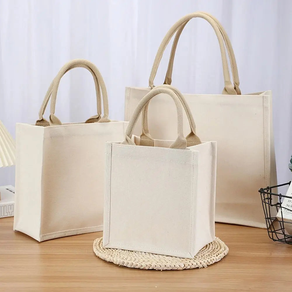 DIY Reusable Hand Drawn Canvas Bag Reusable Large Capacity Foldable Shopping Bag Beige Daily Commutting Blank Tote Sack