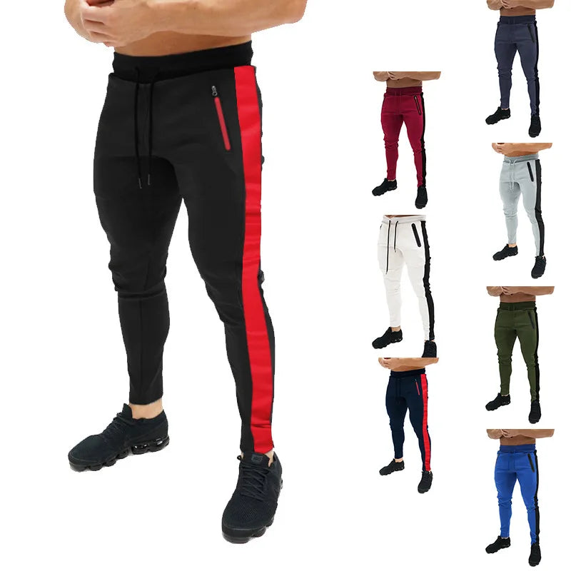 Men Sweatshirts Jogging Pants Men Casual Pants Men Stylish Color Block Zip Pockets Drawstring Sports Skinny Pants Trousers Pants