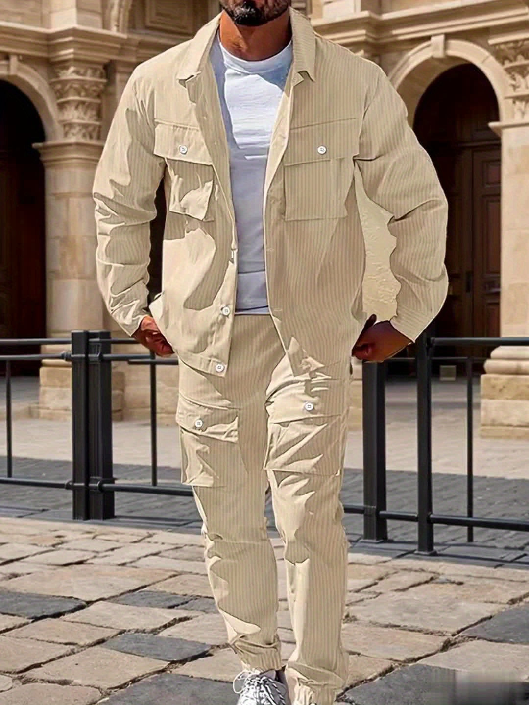 Large Size Men's Casual Set, PLUS SIZE Effortless Sophistication Meets Cold-Weather Comfort. Step into the season with this versatile men's autumn/winter outfit, expertly crafted from a durable cotton blend that balances comf