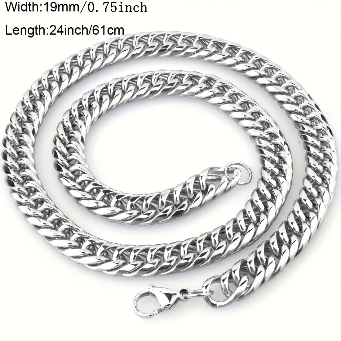 19mm Thick Heavy Duty Stainless Steel Mens Cuban Curb Chain Necklace - High Quality Necklace for Men - Strong, Durable, and Stylish Jewelry for Everyday Wear