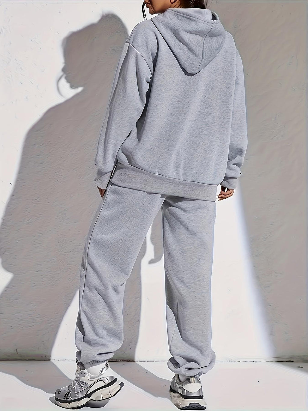 Women'S Printed Sweatshirt & Pants Set - Gray Pullover with "Calvin" Logo, Kangaroo Pocket, Machine Washable, Casual Wear, Casual Wear|Graphic Hoodie|Machine Washable Top, Sweater Hoodie