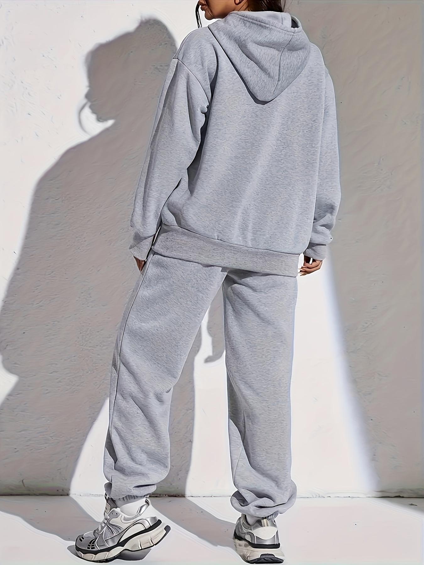 Women'S Printed Sweatshirt & Pants Set - Gray Pullover with "Calvin" Logo, Kangaroo Pocket, Machine Washable, Casual Wear, Casual Wear|Graphic Hoodie|Machine Washable Top, Sweater Hoodie