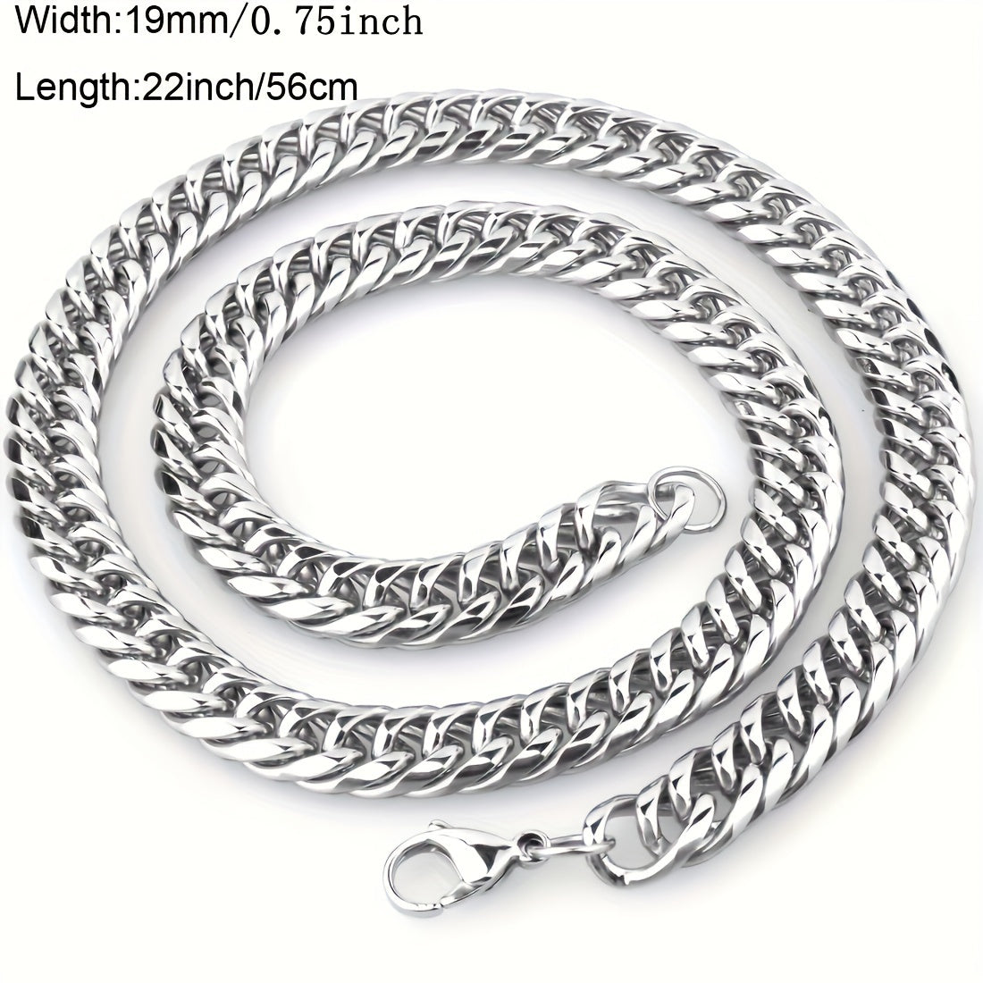 19mm Thick Heavy Duty Stainless Steel Mens Cuban Curb Chain Necklace - High Quality Necklace for Men - Strong, Durable, and Stylish Jewelry for Everyday Wear