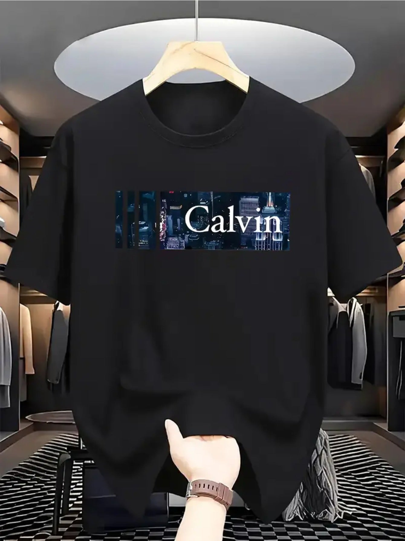 Bold "CALVIN" Letter Print 100% Cotton T-Shirt - Unisex Relaxed Fit Casual Tee with Urban Graphic Design, Machine Washable Novelty Gift for Friends, Family, Classmates