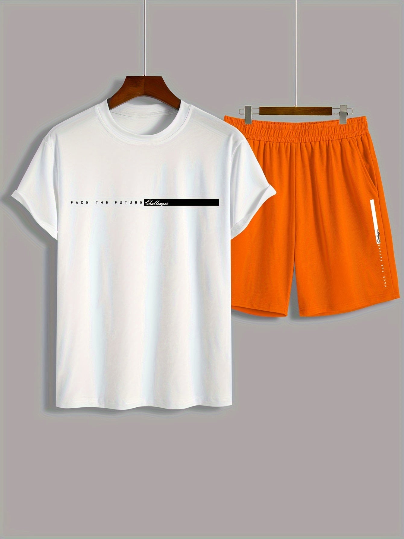 2Pcs Summer Comfy Outfits - Paris Pattern Print Short Sleeve Crew Neck T-shirt & Jogger Shorts Set for Men - Soft Slight Stretch Polyester Fabric, Regular Fit, Hand Washable, Casual Style