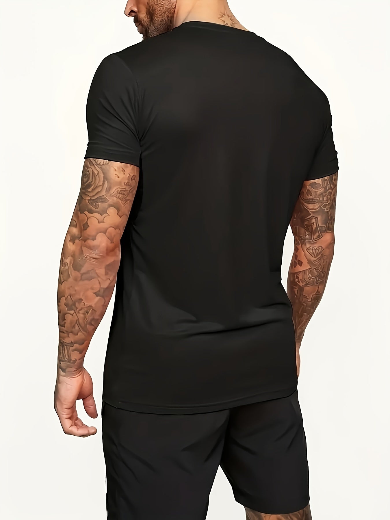 2pcs Paris Print Men's Short Sleeve T-shirt & Drawstring Shorts Casual Sports Regular Tee Top Pants Suit Outfits for Spring Summer