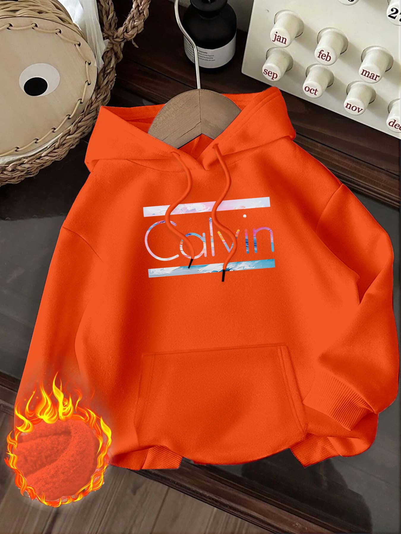 Women'S Calvin Graphic Hoodie - Cozy 250g Pullover with Colorful Letter Print, Casual Long Sleeve Hooded Sweatshirt for Casual Attire, Allseason Apparel | Trendy Casual Hoodie | Soft Texture Hoodie
