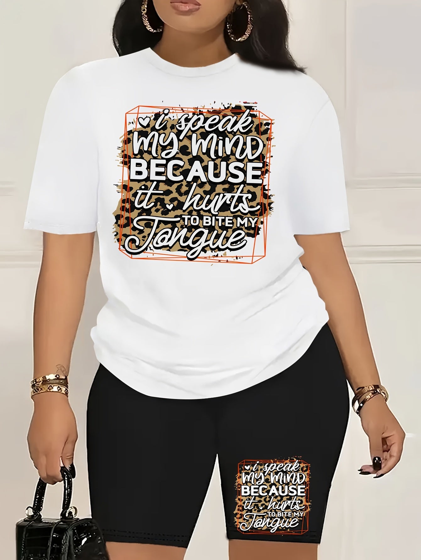 Casual Fashion Summer Two-Piece Fun C- Calvin Printed T-shirt Shorts Ladies Two-Piece Set Exercise Yoga Set Lightweight& Breathable Comfort Fit