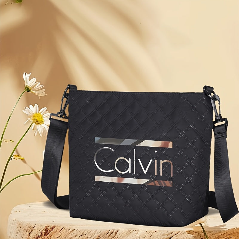 [VMI] Lingge bag special fund, Calvin gradient decorative strip printed Women's large capacity crossbody bag, lightweight nylon cloth adjustable shoulder strap portable shoulder bag