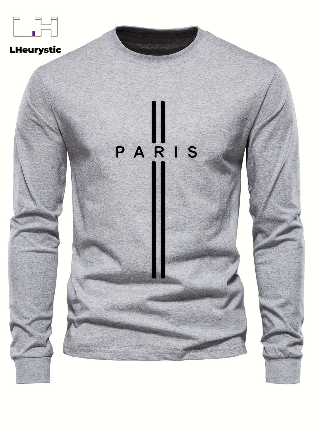 Stylish Paris Graphic Tee - Soft Crew Neck, Long Sleeve, Active Fit, Comfy Casual Wear for Spring, Summer, Autumn - Men's Fashion Clothing Tops