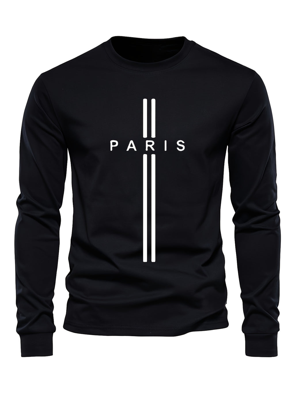 Stylish Paris Graphic Tee - Soft Crew Neck, Long Sleeve, Active Fit, Comfy Casual Wear for Spring, Summer, Autumn - Men's Fashion Clothing Tops