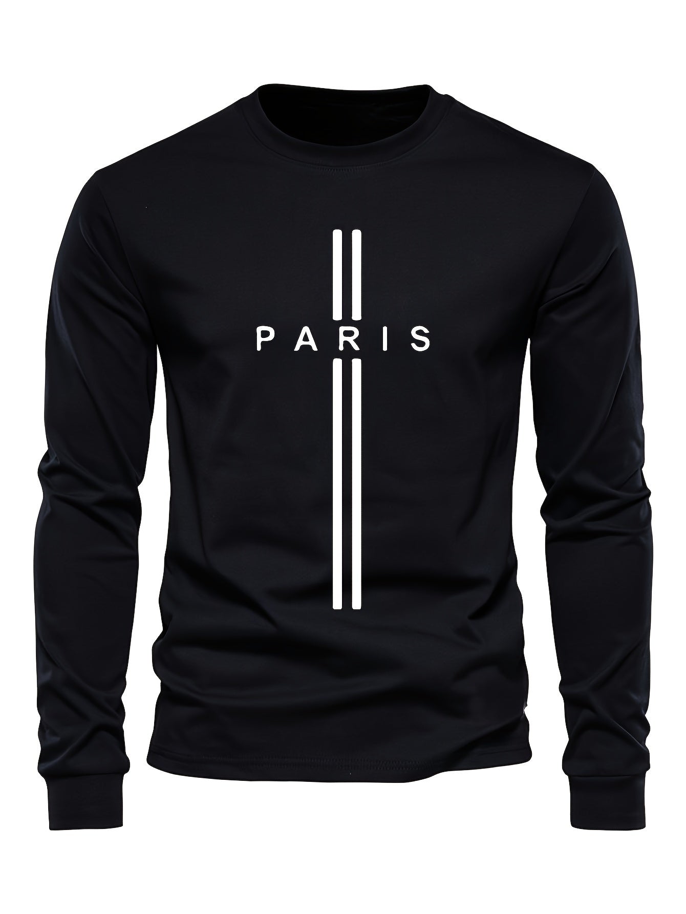 Stylish Paris Graphic Tee - Soft Crew Neck, Long Sleeve, Active Fit, Comfy Casual Wear for Spring, Summer, Autumn - Men's Fashion Clothing Tops