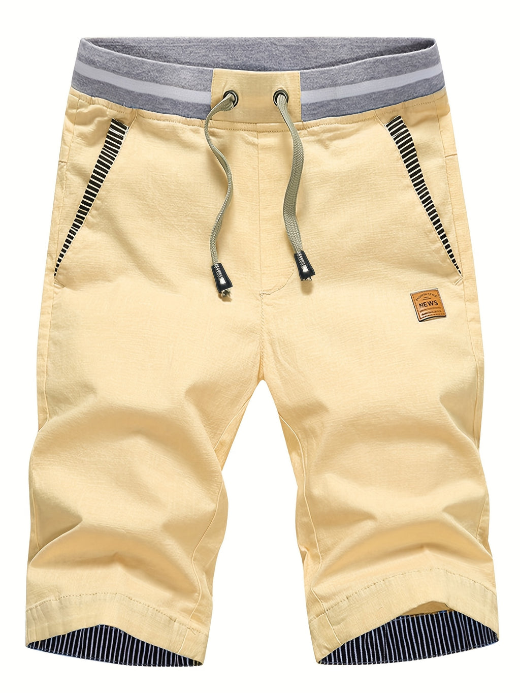 Men's 2-in-1 Look Spliced Casual Shorts with Drawstring Waist, Label Patch, Summer Short Straight-Leg Beach Casual Sport Daily Knee-Length Pants