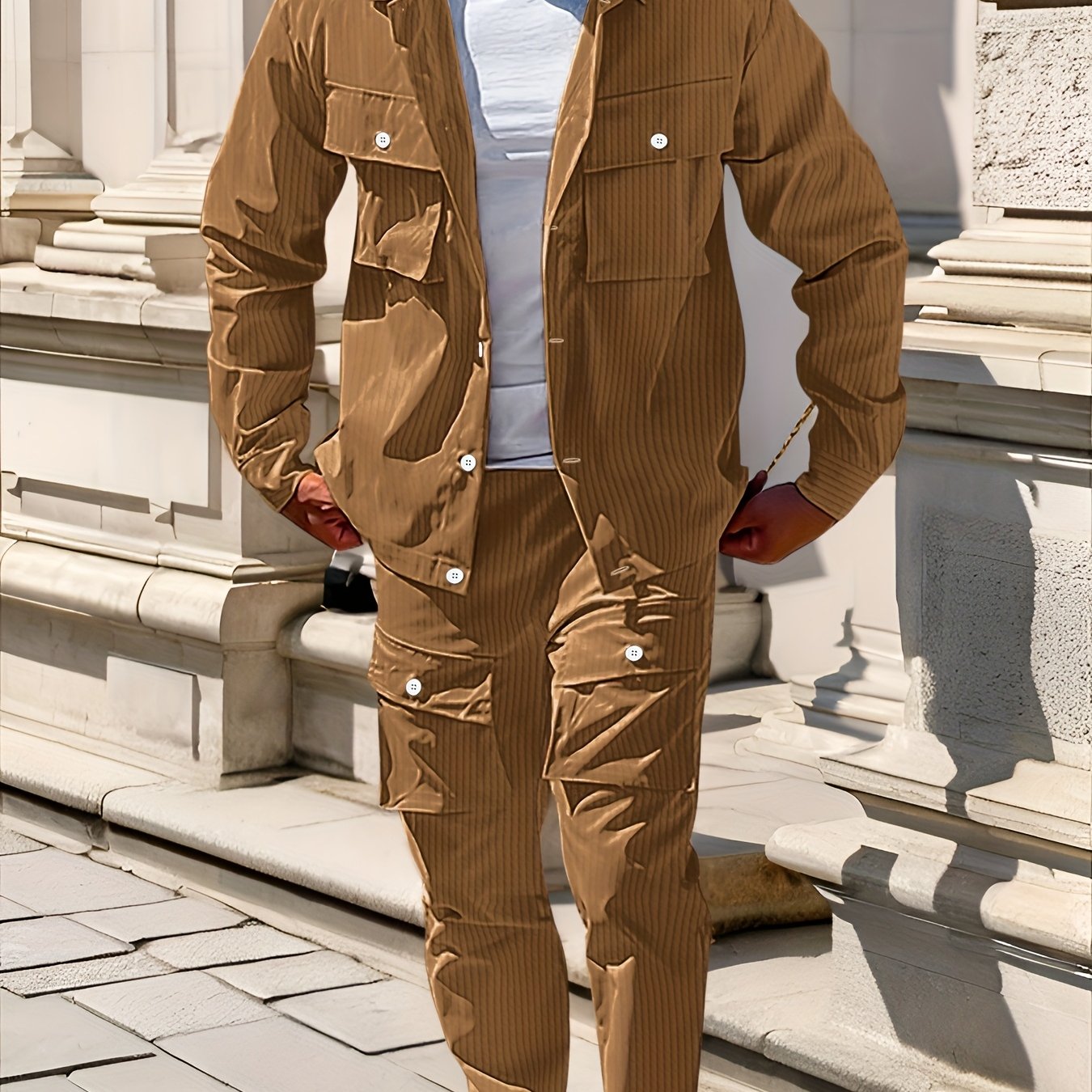 Large Size Men's Casual Set, PLUS SIZE Effortless Sophistication Meets Cold-Weather Comfort. Step into the season with this versatile men's autumn/winter outfit, expertly crafted from a durable cotton blend that balances comf