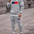 2-piece PARIS Print Men's Spring Fall Sports Outfit Set, Men's Hooded Sweatshirt With Kangaroo Pocket & Drawstring Sweatpants Set