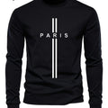 Stylish Paris Graphic Tee - Soft Crew Neck, Long Sleeve, Active Fit, Comfy Casual Wear for Spring, Summer, Autumn - Men's Fashion Clothing Tops