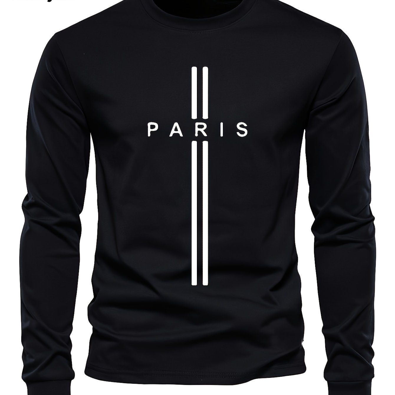 Stylish Paris Graphic Tee - Soft Crew Neck, Long Sleeve, Active Fit, Comfy Casual Wear for Spring, Summer, Autumn - Men's Fashion Clothing Tops