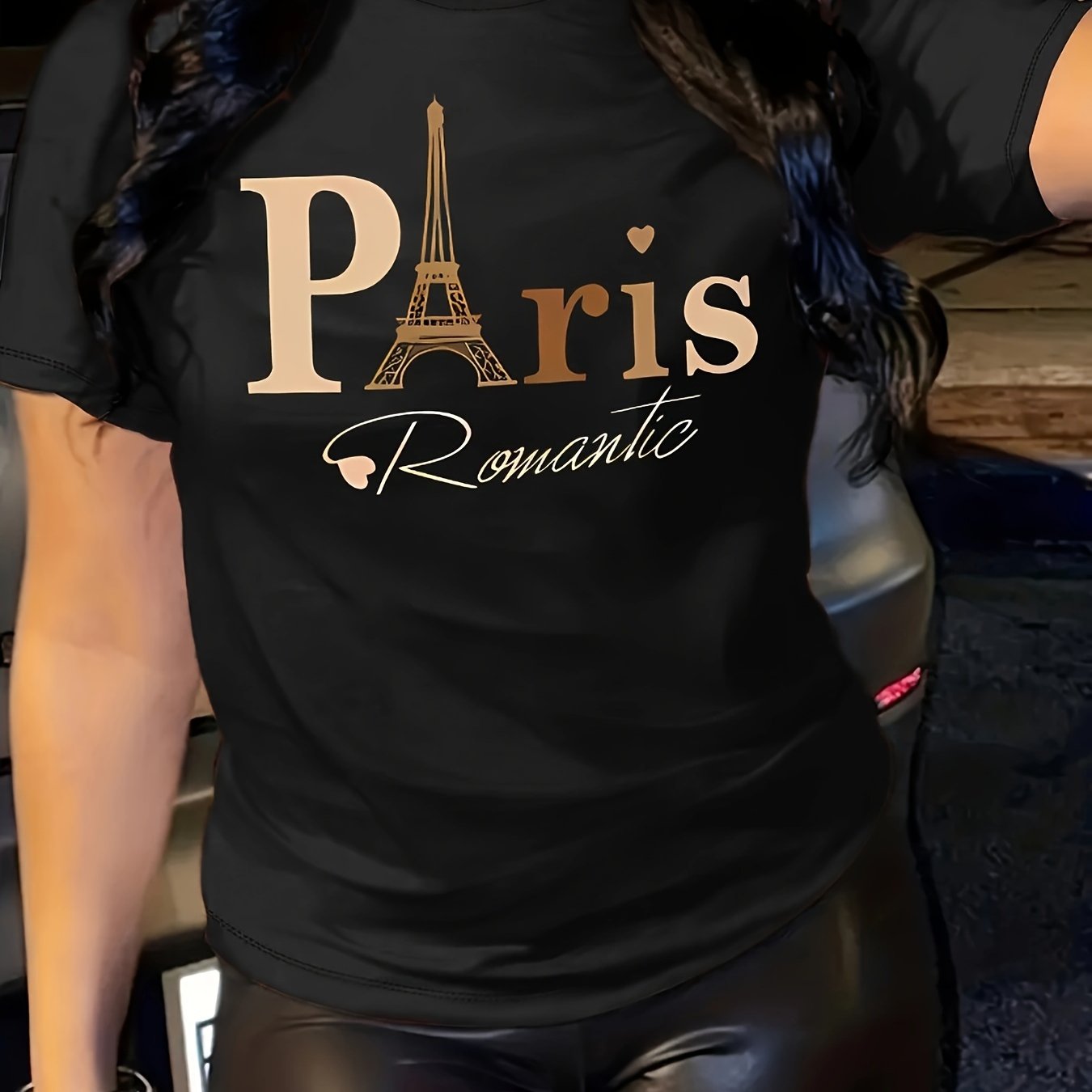 Plus Size Paris Print T-shirt - Women's Casual Short Sleeve Crew Neck Top for Spring & Summer, Vibrant Print, Comfortable Fit, Breathable Fabric, Perfect for Outdoor Activities