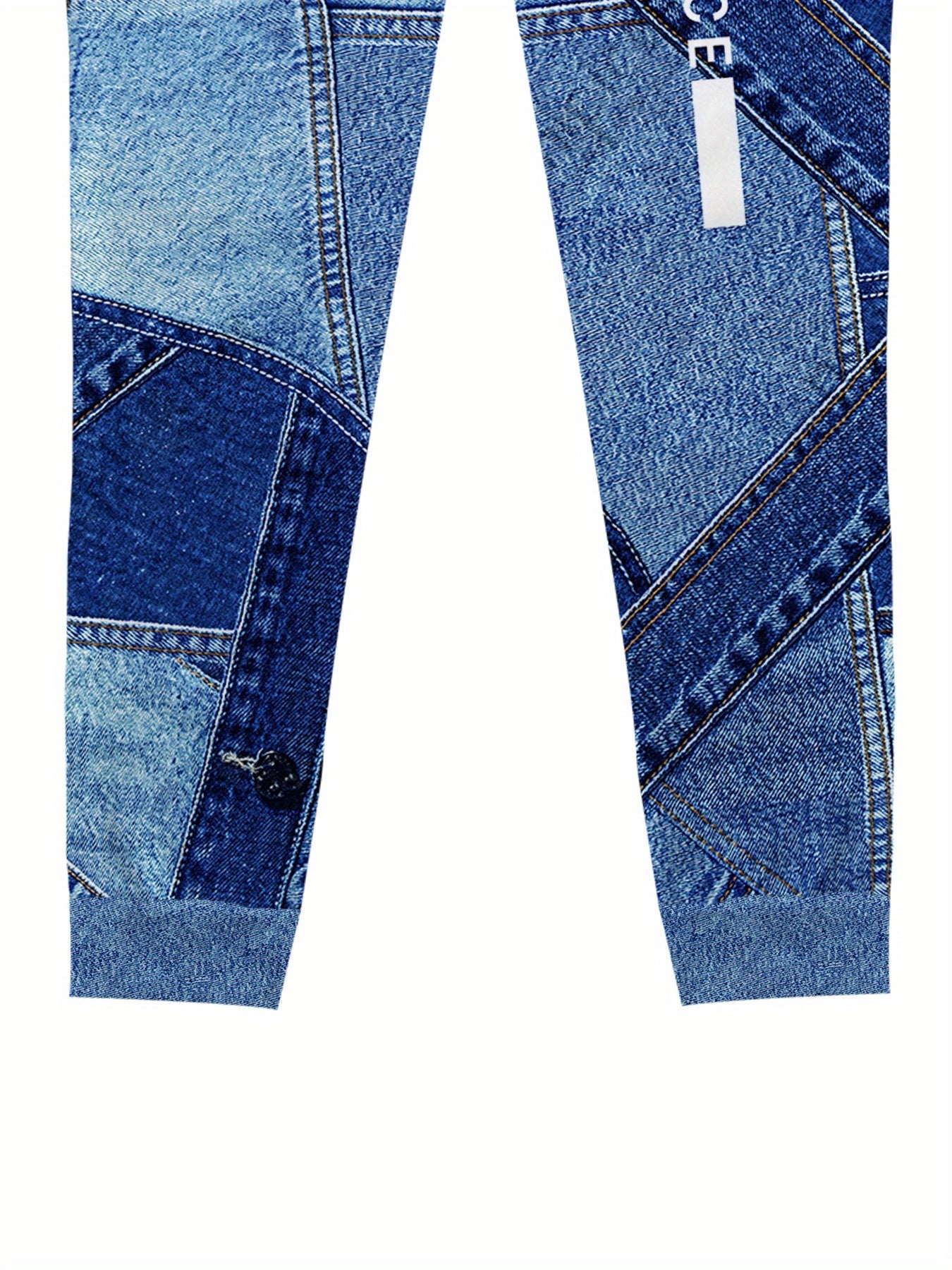 New Blue Denim Patchwork Style Pattern Digital Print Sportswear Set Hooded Sweatshirt + Jogger 2pcs Set with Letter Design and White Stripe Print Fashion Casual Long Sleeve Hoodie and Pants Set