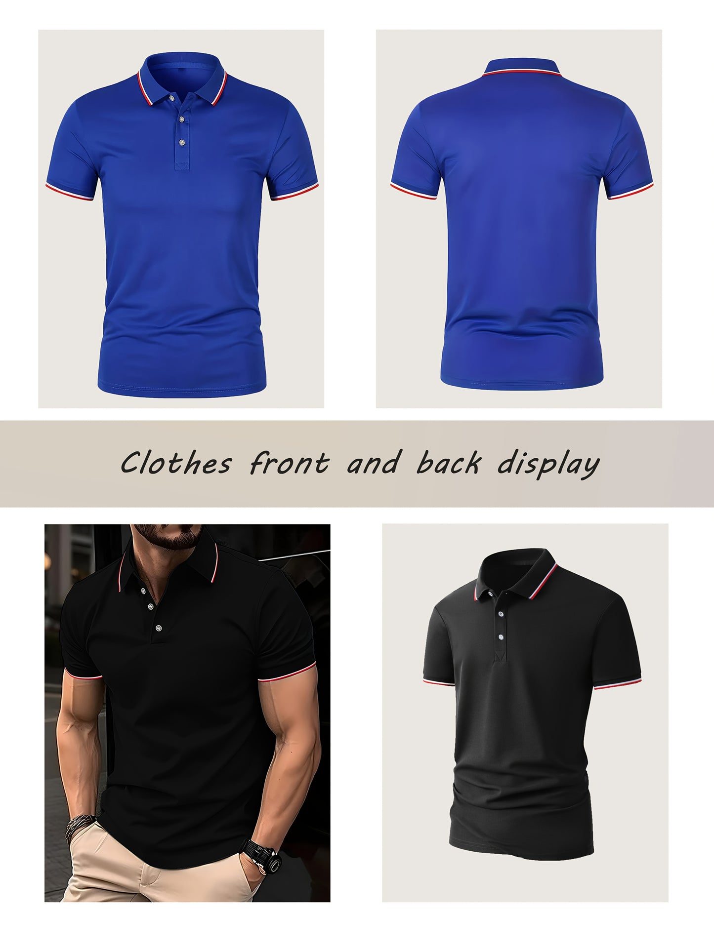 Men'S Stylish Black Polo Shirt with "PARIS" Print - Red & White Stripes, Casual Summer Wear, Breathable & Comfortable, Perfect for Outdoor Activities & Casual Events, Casual Summer Shirt|Stylish Casualwear|Comfortable Fit