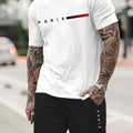 2pcs Paris Print Men's Short Sleeve T-shirt & Drawstring Shorts Casual Sports Regular Tee Top Pants Suit Outfits for Spring Summer