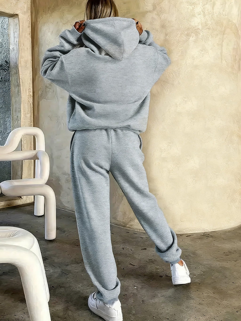 [Fleece-Lined | Casual Set] Fleece-Lined Women's Casual Hoodie & Pants Set - "Blessed" Graphic Print, Drawstring Waist, All-Season Comfort, Casual Attire, Wear, Style