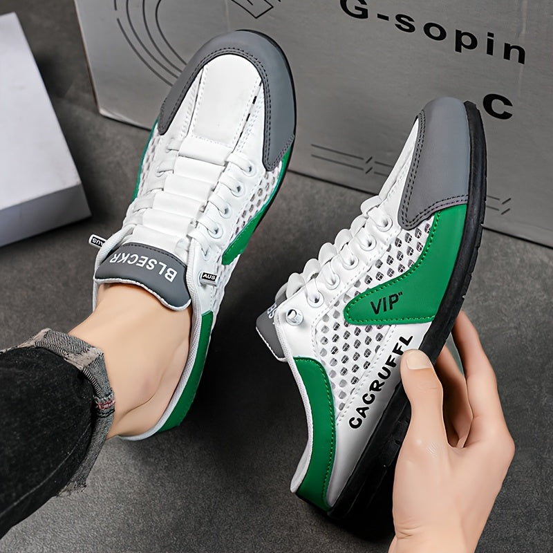 [Casual Sports Sandals] Men's Fashion Slip-On Shoes 1 Pair - Comfortable, Breathable, Versatile for Indoor, Vacation, Daily Wear - Khaki/Gray/White-Green