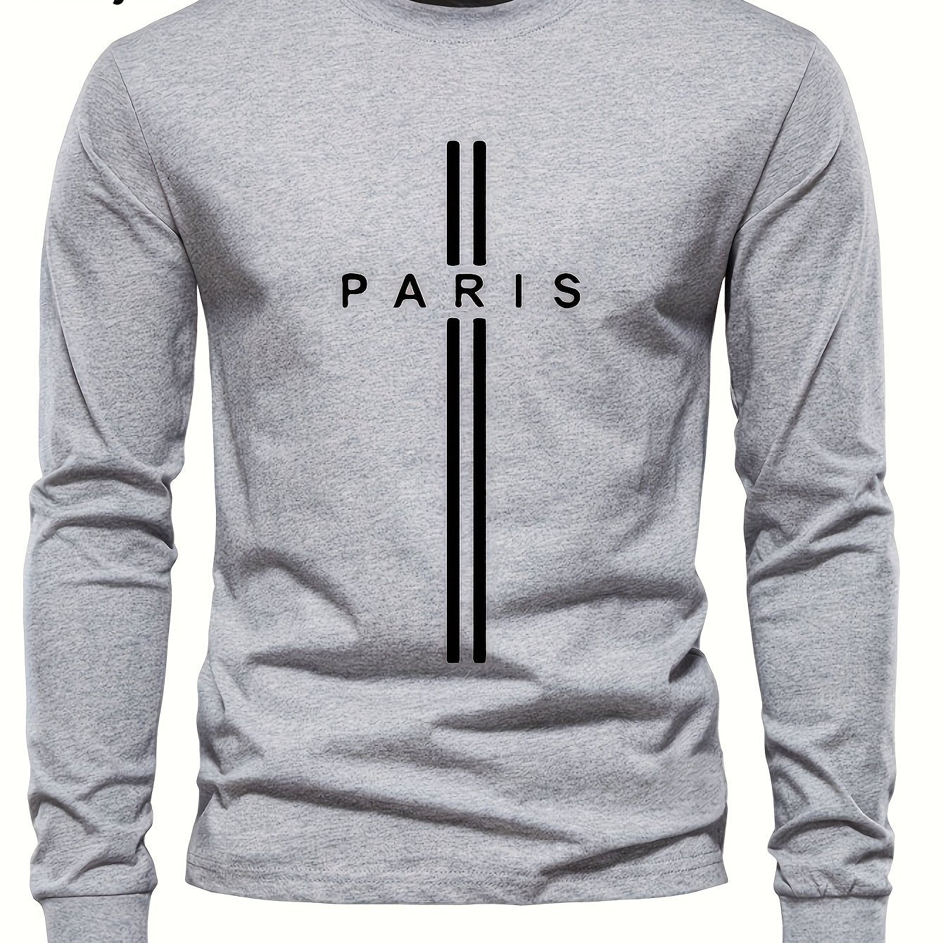 Stylish Paris Graphic Tee - Soft Crew Neck, Long Sleeve, Active Fit, Comfy Casual Wear for Spring, Summer, Autumn - Men's Fashion Clothing Tops