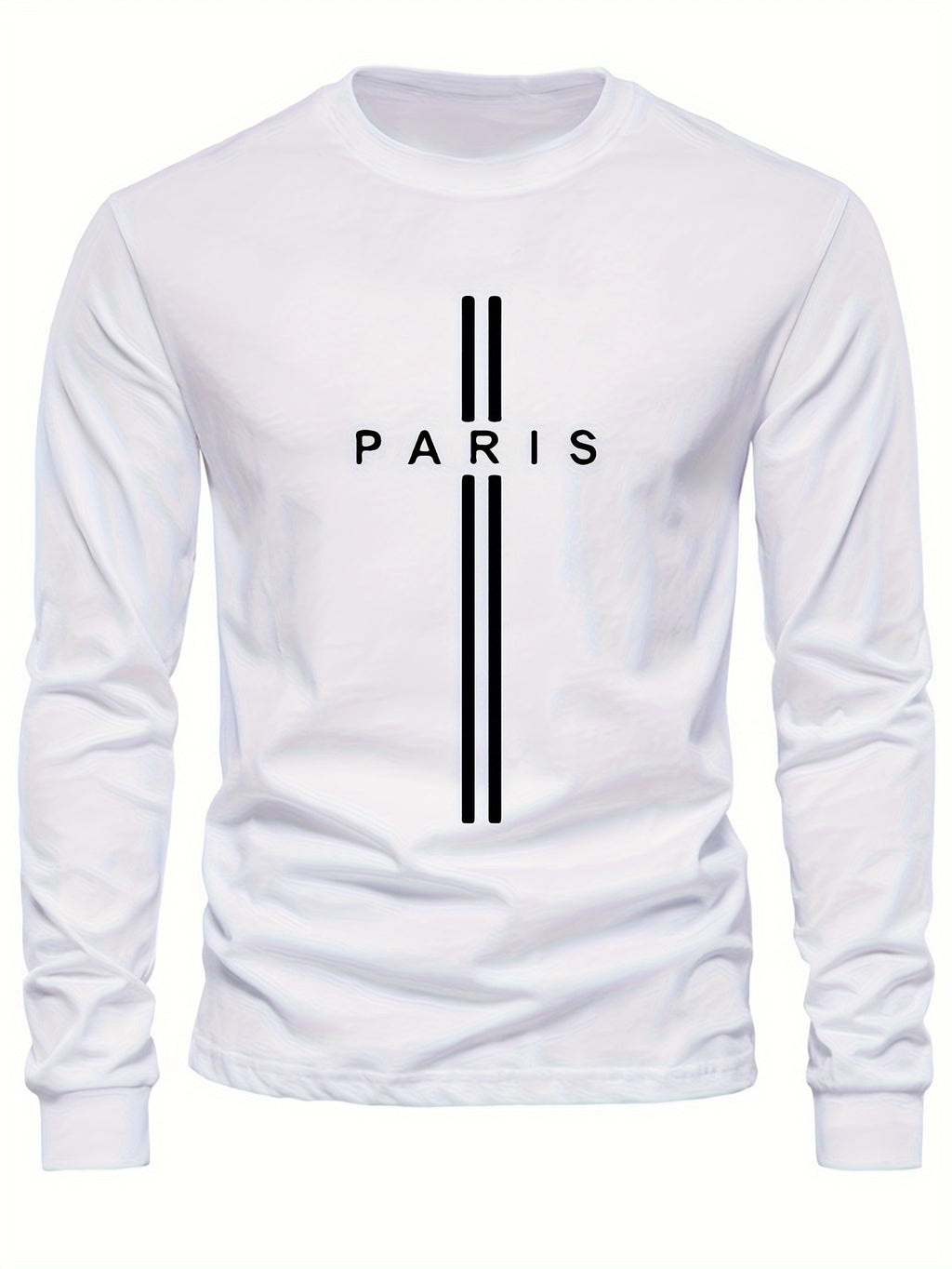 Stylish Paris Graphic Tee - Soft Crew Neck, Long Sleeve, Active Fit, Comfy Casual Wear for Spring, Summer, Autumn - Men's Fashion Clothing Tops