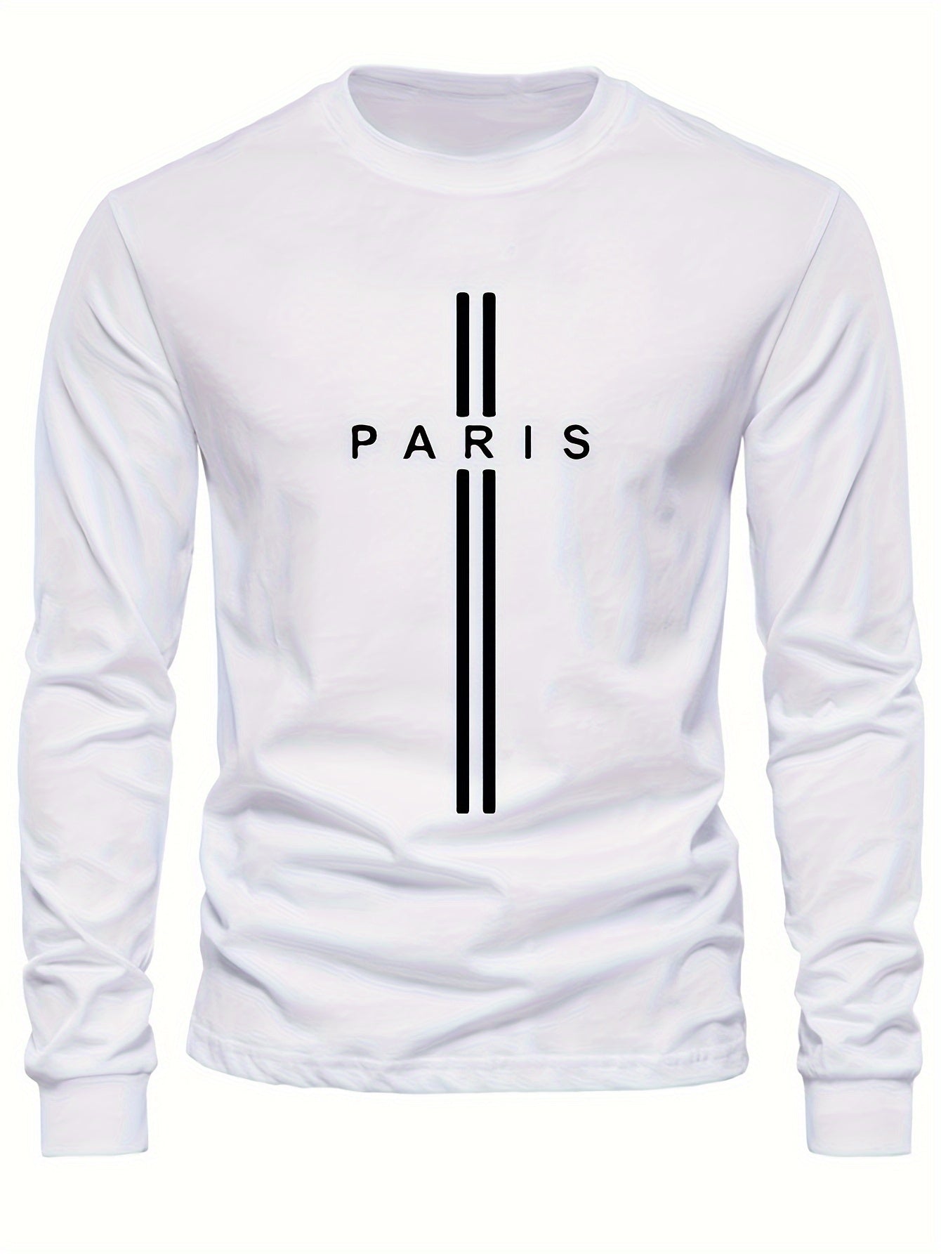 Stylish Paris Graphic Tee - Soft Crew Neck, Long Sleeve, Active Fit, Comfy Casual Wear for Spring, Summer, Autumn - Men's Fashion Clothing Tops