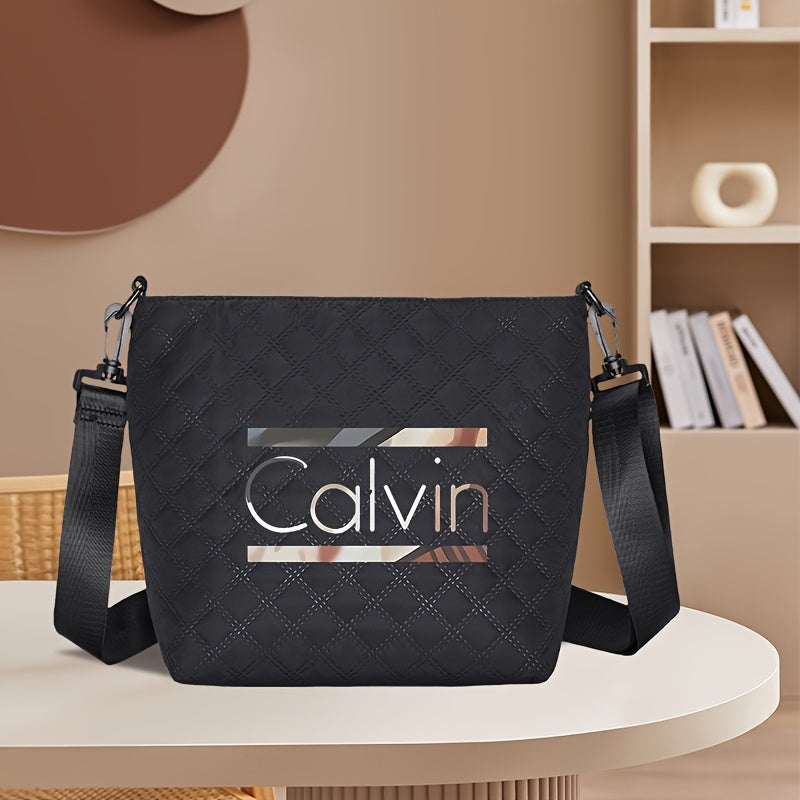 [VMI] Lingge bag special fund, Calvin gradient decorative strip printed Women's large capacity crossbody bag, lightweight nylon cloth adjustable shoulder strap portable shoulder bag
