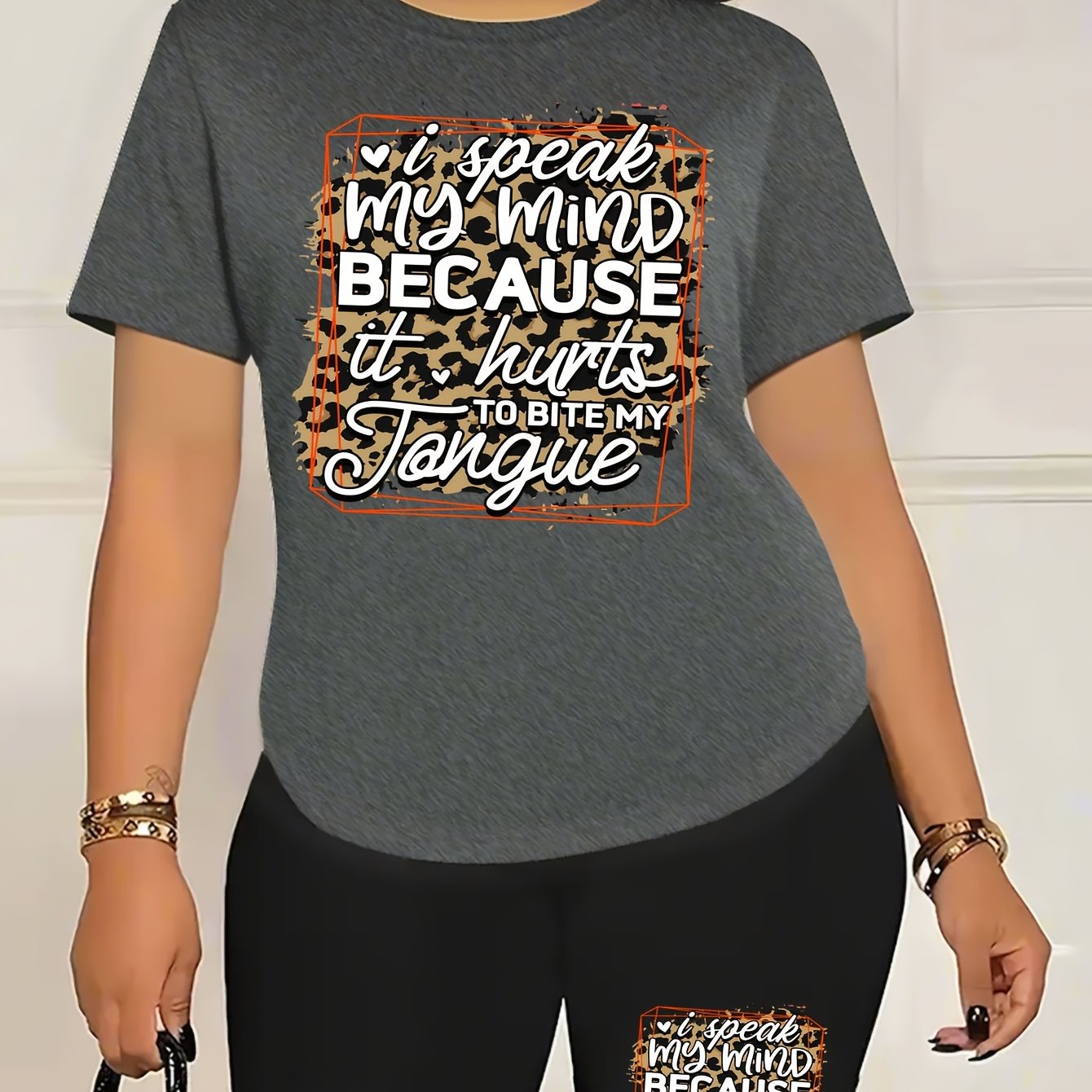 Casual Fashion Summer Two-Piece Fun C- Calvin Printed T-shirt Shorts Ladies Two-Piece Set Exercise Yoga Set Lightweight& Breathable Comfort Fit