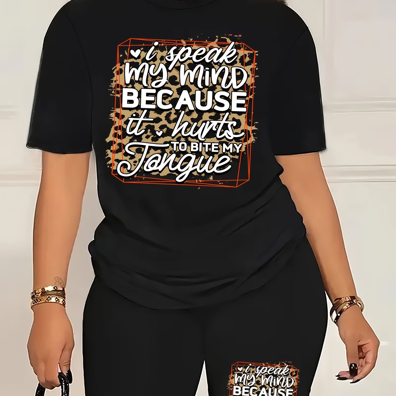 Casual Fashion Summer Two-Piece Fun C- Calvin Printed T-shirt Shorts Ladies Two-Piece Set Exercise Yoga Set Lightweight& Breathable Comfort Fit