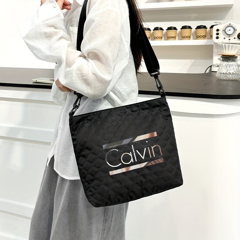 [VMI] Lingge bag special fund, Calvin gradient decorative strip printed Women's large capacity crossbody bag, lightweight nylon cloth adjustable shoulder strap portable shoulder bag