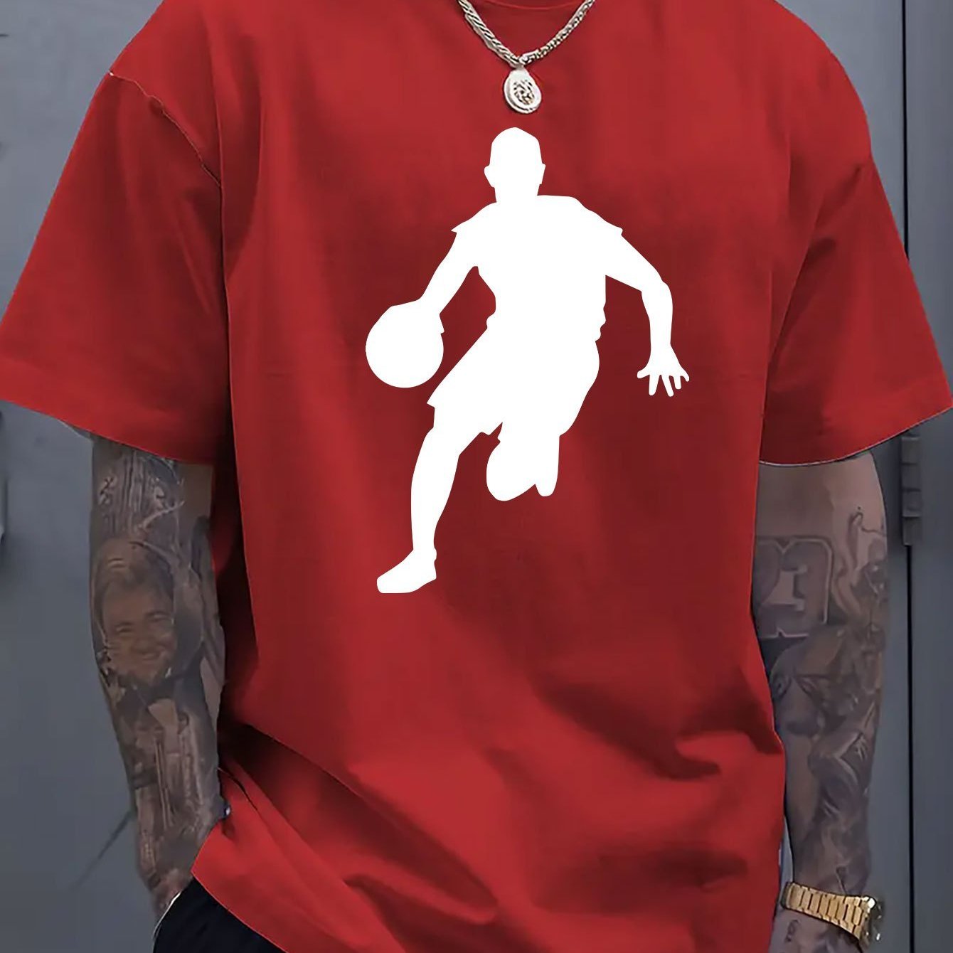 Single-Sided Printed Round Neck Short Sleeve T-Shirt, Basketball Pattern Printed Men's Round Neck Short Sleeve T-Shirt, Fashionable T-Shirt, Comfortable Breathable 2D Men's T-shirt Printed T-shirt Comfortable T-shirt