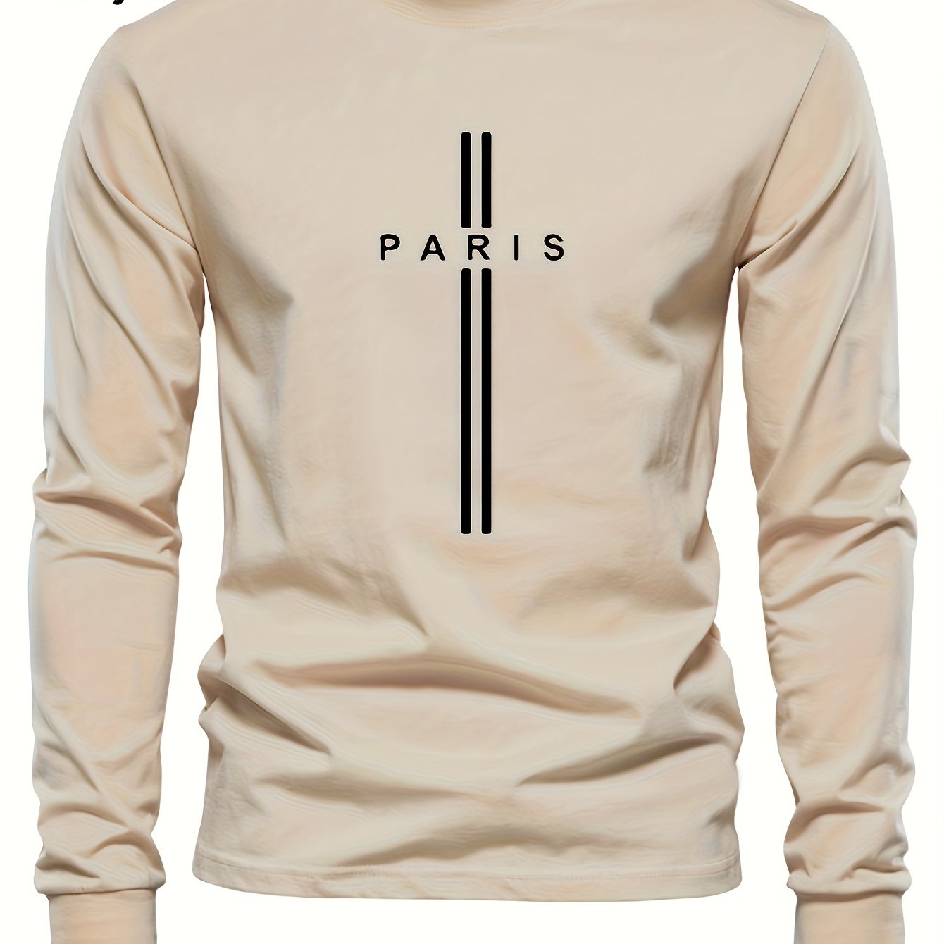 Stylish Paris Graphic Tee - Soft Crew Neck, Long Sleeve, Active Fit, Comfy Casual Wear for Spring, Summer, Autumn - Men's Fashion Clothing Tops