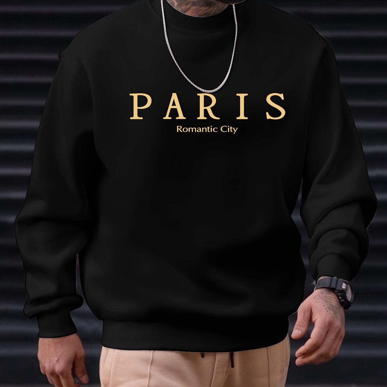 PARIS Romantic City Print Sweatshirt - Crew Neck, Slightly Stretchy, Loose Fit, Polyester Knit Fabric, Patterned with Alphabets - Hand Wash or Dry Clean, Perfect for Spring, Fall, and Winter